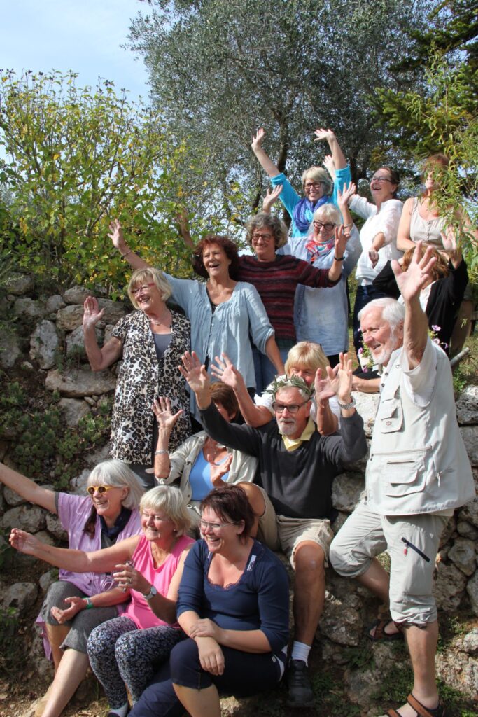 A joyful group at a retreat at La Gavina